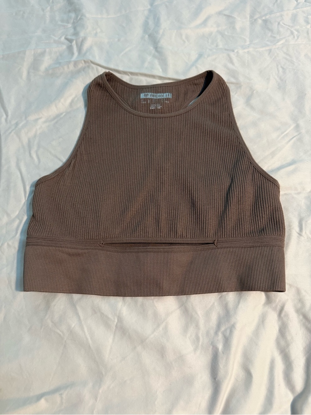 Forever 21 Ribbed High Neck Crop Top - Brown